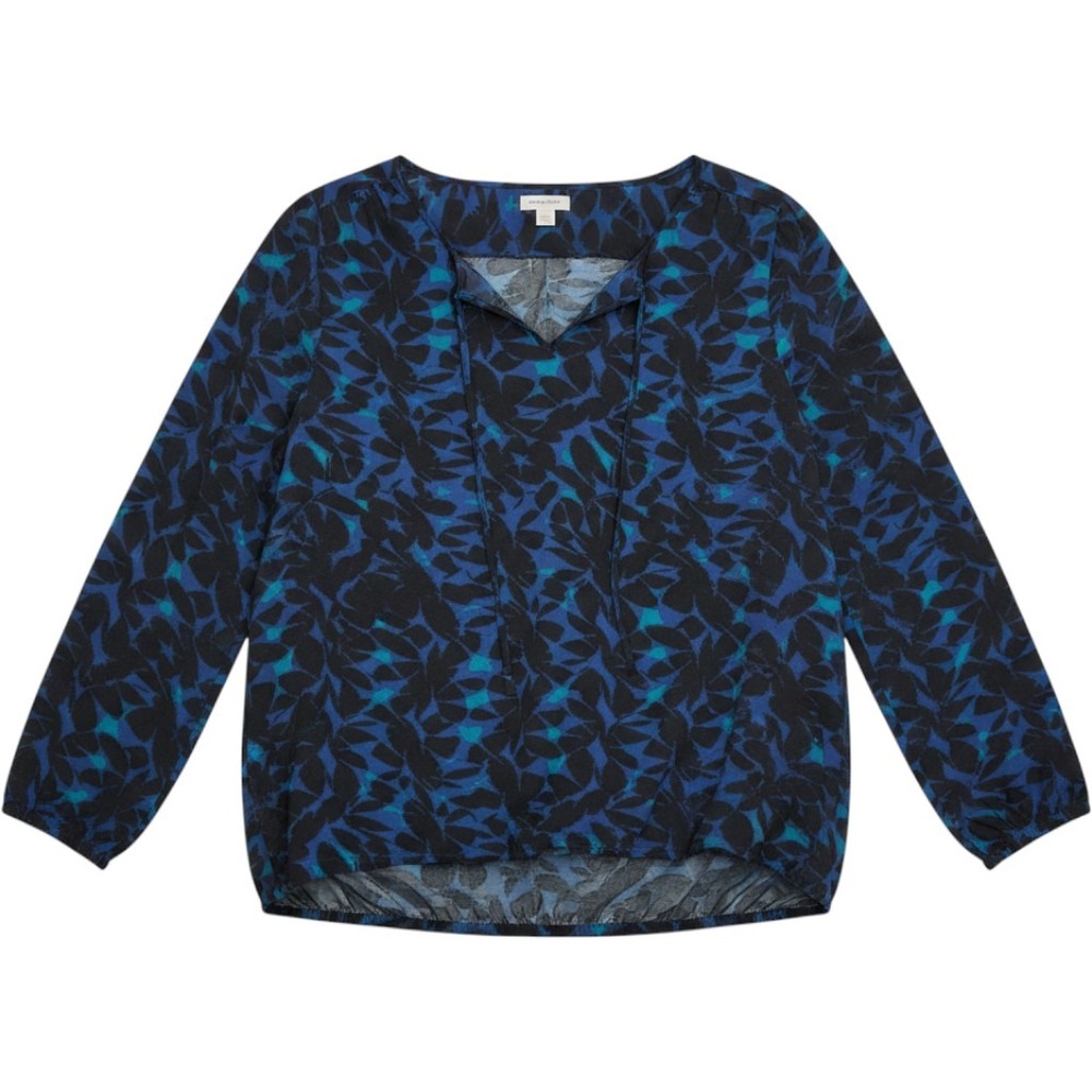 J.Crew Blue Black Abstract Floral Leaf Print Tie Neck Blouse Top Womens Medium
